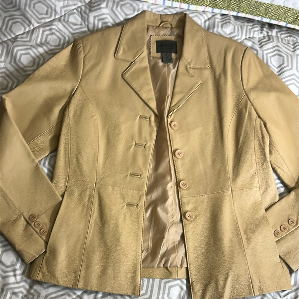 John Paul Richard Uniform leather Women's Tan Blazer Sz 10